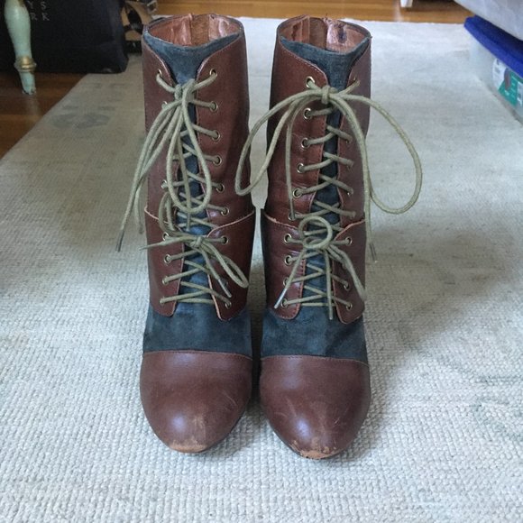 Jeffrey Campbell Steampunk Wedge Boots Brown/Gray -- size 7.5 - Picture 7 of 8